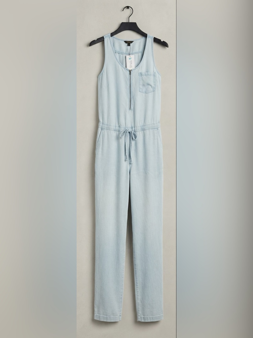 Light Denim-Effect Sleeveless Jumpsuit with Drawstring Waist